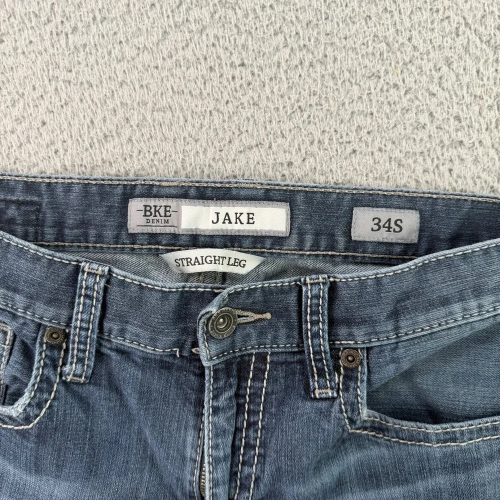 BKE Jake Straight Leg Jeans Mens‎ 34x28 Blue Dark Wash Stretch Denim Nice Fade